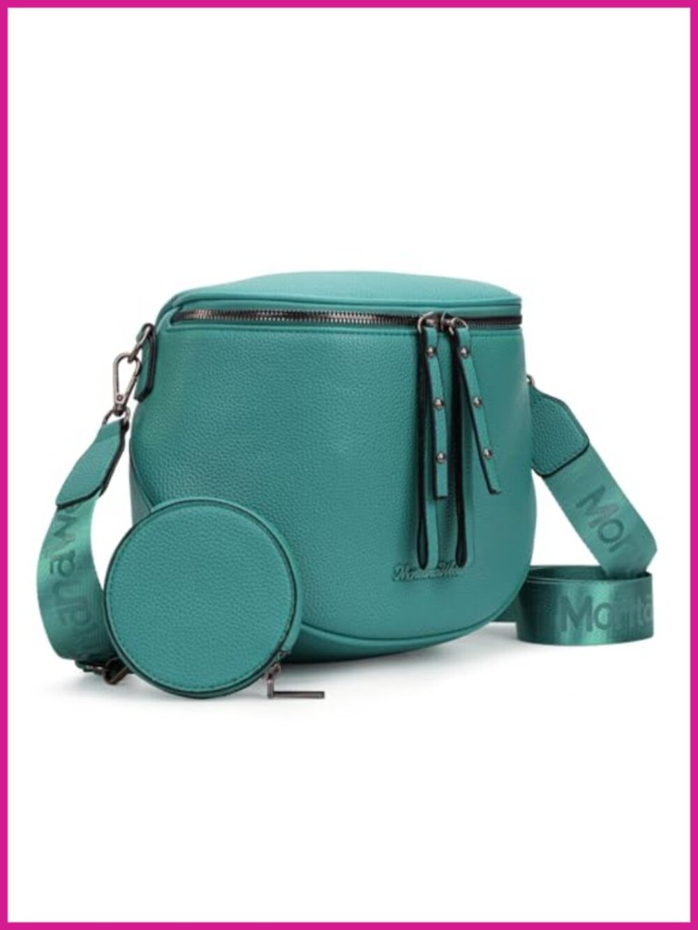 Vegan Leather Crossbody Bag with Coin Purse Wide Strap Hands-Free Carry